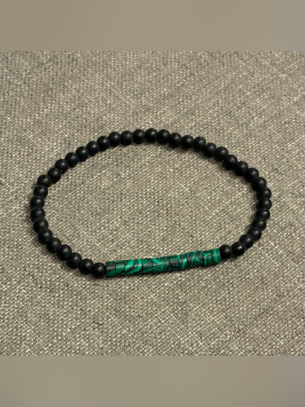 Black Beaded Stretch Bracelet Green Malachite Style Accent Beads
